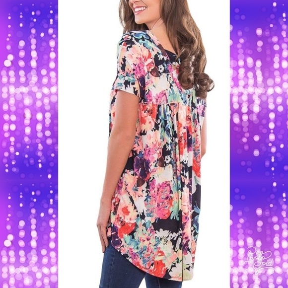 Short Sleeve Floral Tunic Top Blouse for leggings - Picture 2 of 2